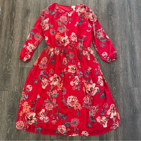 Ava & Viv Red Floral Chiffon Midi Dress - Picture 2 of 10